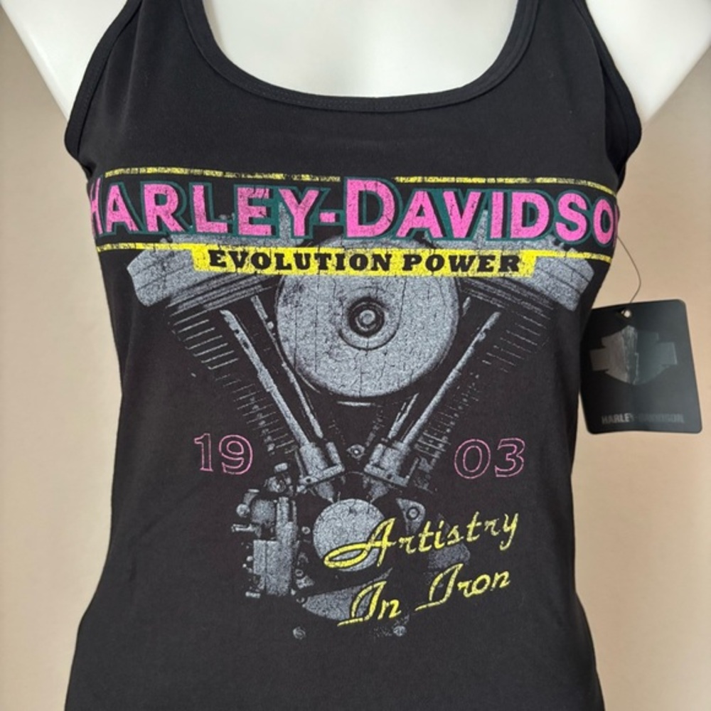 Harley Davidson Artistry in Iron Racerback Graphic Black Tank Top‎ Women Size XS